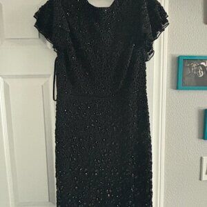 Mac Duggal-Cap Sleeve Beaded Midi Dress